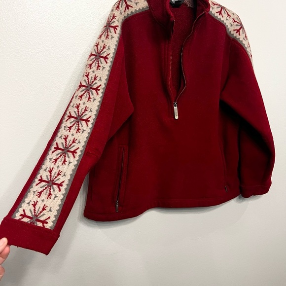 Woolrich Snowflake Holiday Scarlet Fleece Womens Large Quarter-Zip Jacket - Picture 3 of 6